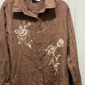 Haband Brown Floral Button Down Shirt
